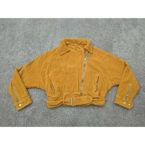 Free People Slouchy‎ Dolman Moto Jacket Womens XS Yellow Corduroy Belted Biker